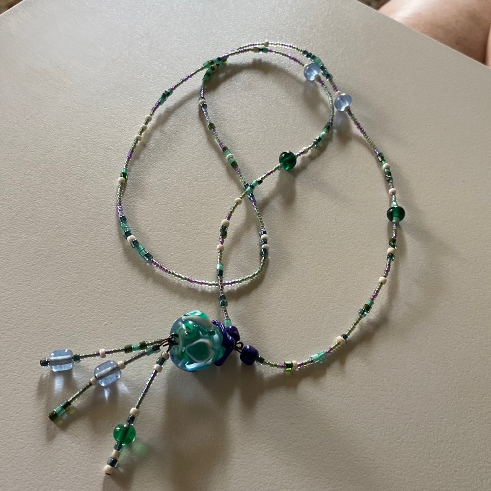 Multi colored birdseed long necklace